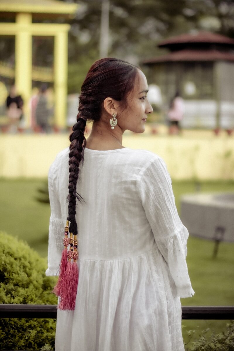 a woman in a white dress